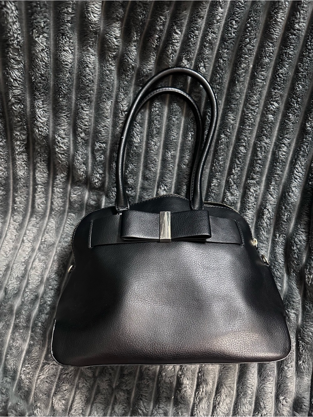 Black Structured Bow-Accent Tote Bag